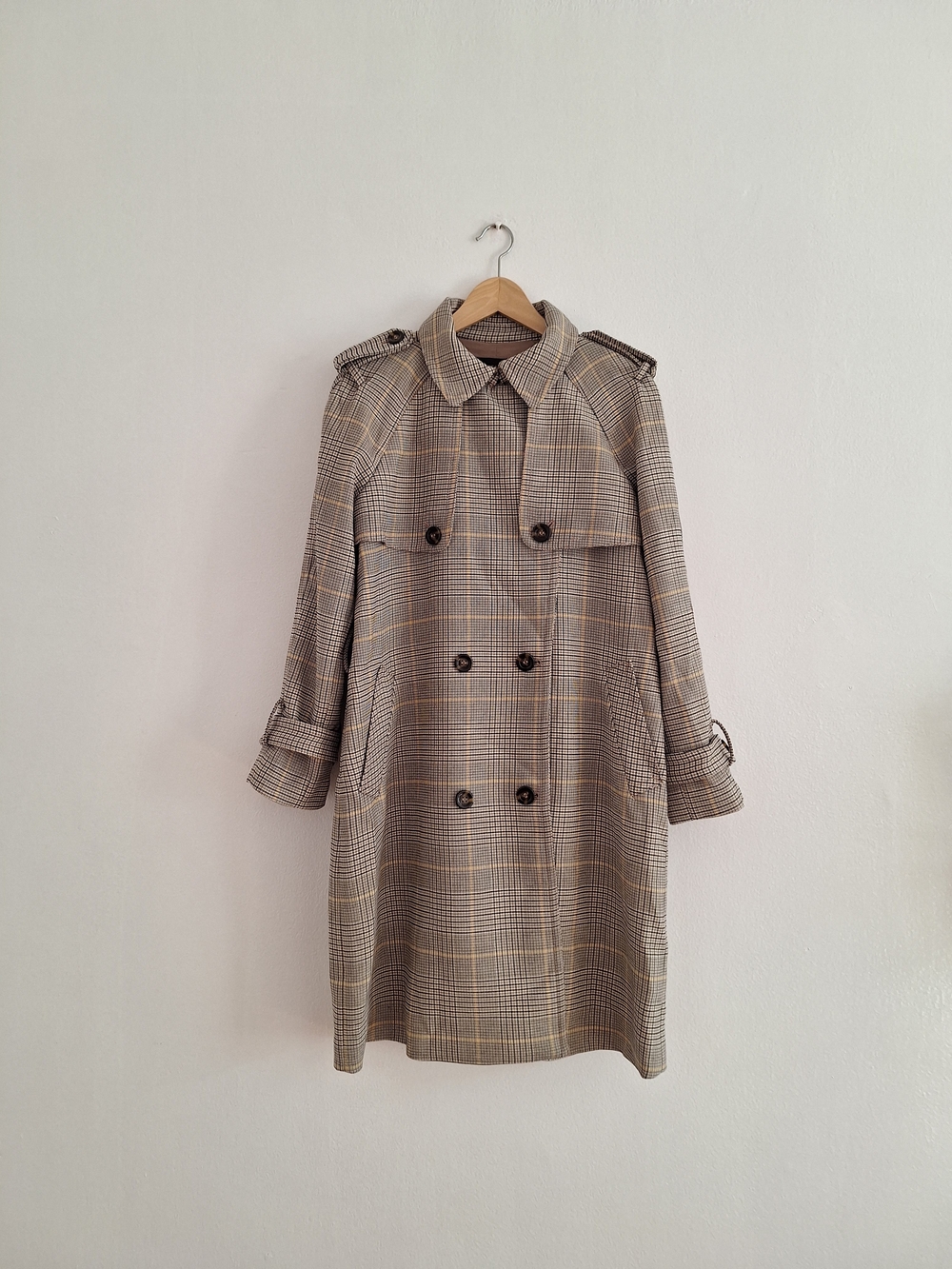 NWT Ann Taylor Classic Plaid Double-Breasted Trench Coat - Taupe/Beige
